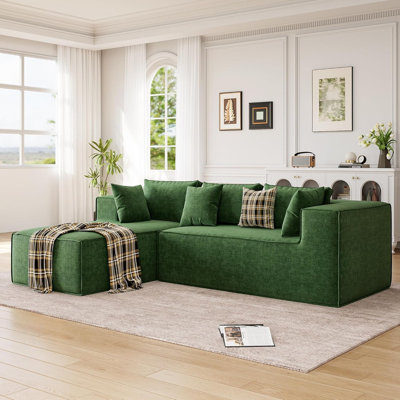 L-Shaped Modular Sectional Couch with Deep Seat, No-Assembly Chenille Cloud Sofa for Living Room & Bedroom