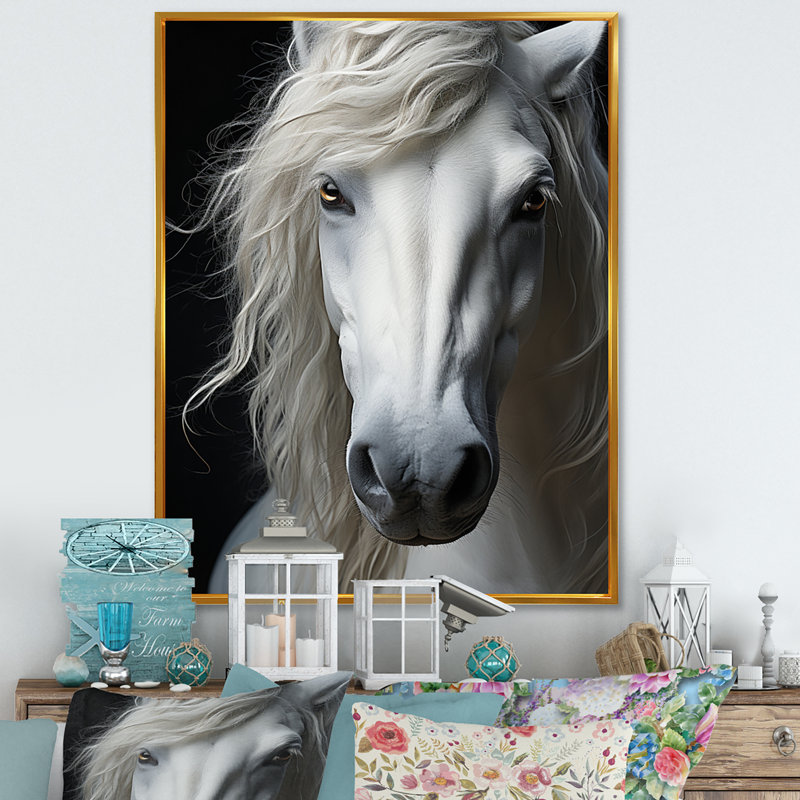 «White Horse Serenity», reproduction sur toile, H 20 po x l 12 po x P 1 po, Cadre flottant doré