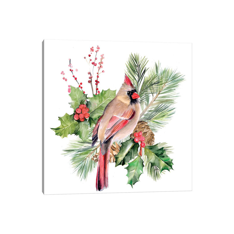 Cardinal Holly Christmas II by Jennifer Paxton Parker - Wrapped Canvas Gallery-Wrapped Canvas Giclée, 30.48cm H x 30.48cm W