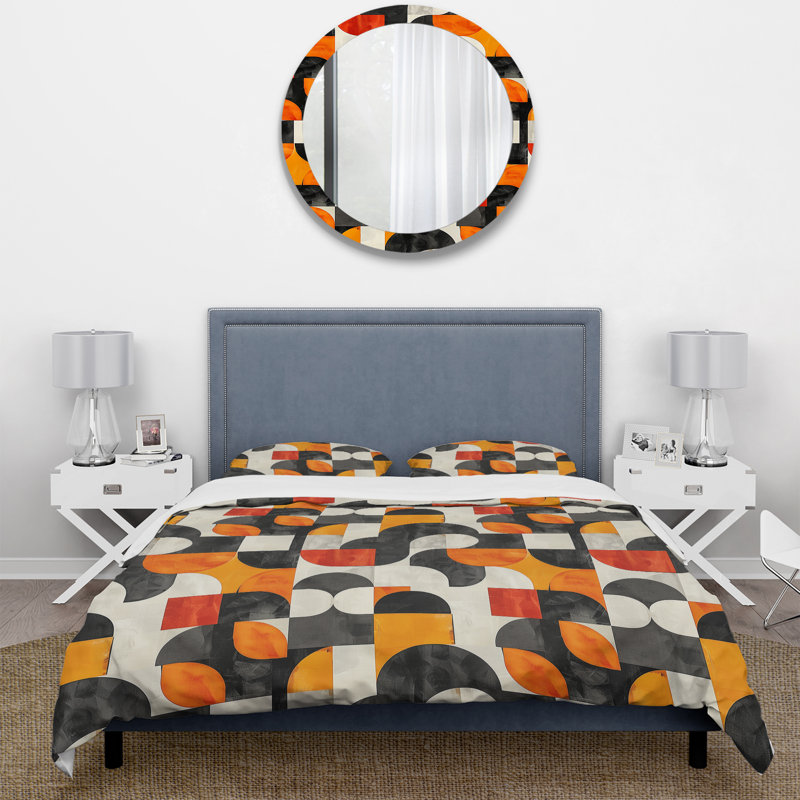 Ensemble de housse de couette rouge et noir Midcentury Geometric Shapes II - Midcentury Colours