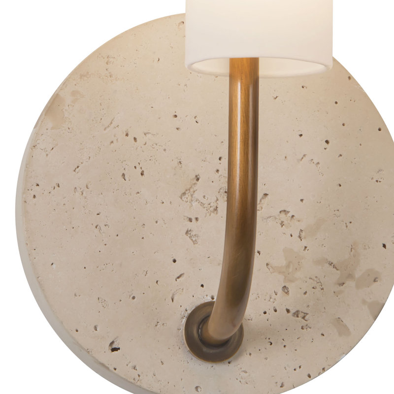 Wick 20-in Black dimmable LED Wall Sconce, Antique Brass / Travertine