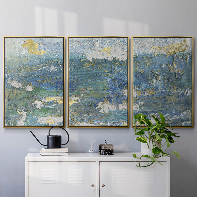 Sparkling Sea I - Toile encadrée multi-pièces, H 24 po x l 48 po x P 2 po, Or