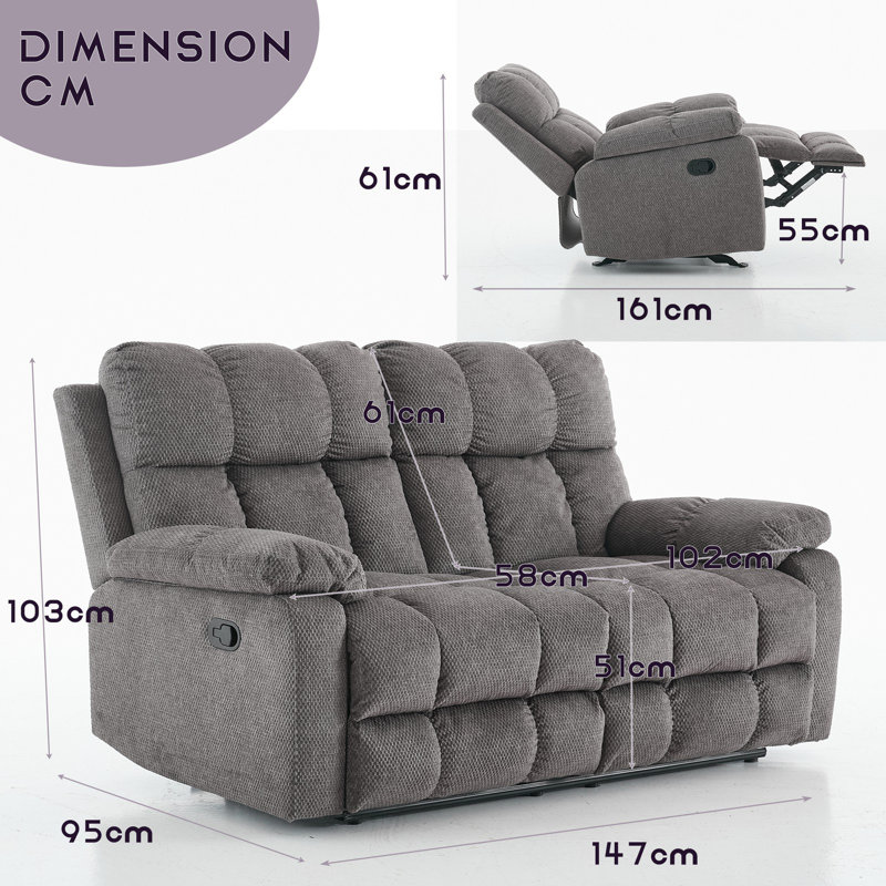 2 Seater Fabric Reclining Loveseat