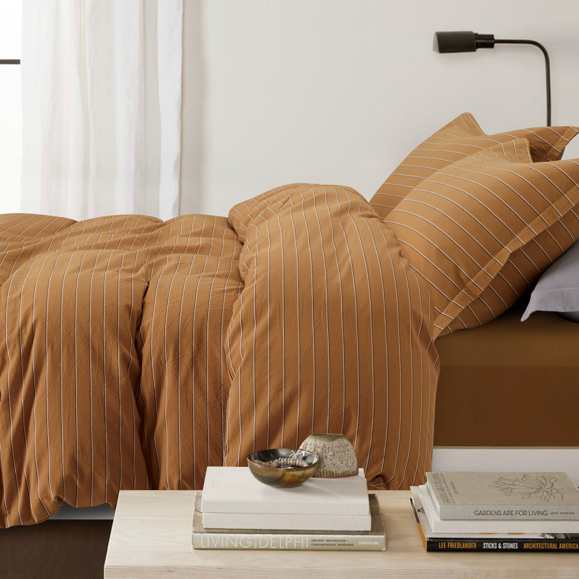 Dione Cotton Percale Duvet Cover Set, Burnt Orange, California King Duvet Cover + 2 King Shams