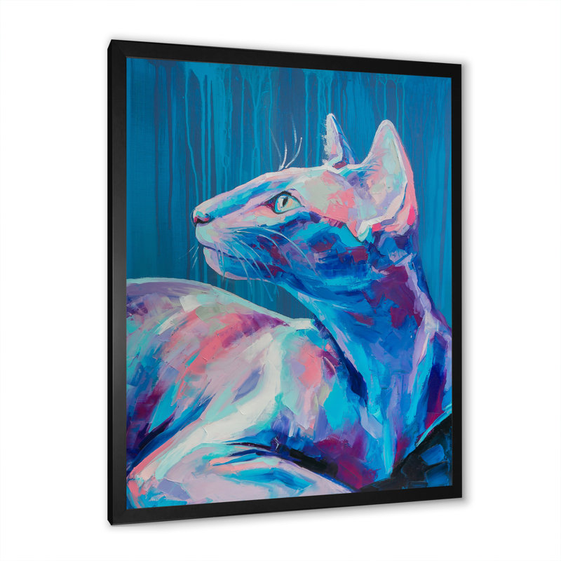Pop Art, Sphynx bleu, art mural moderne sur toile, Toile avec cadre photo noir, H 20 po x l 12 po x P 1 po
