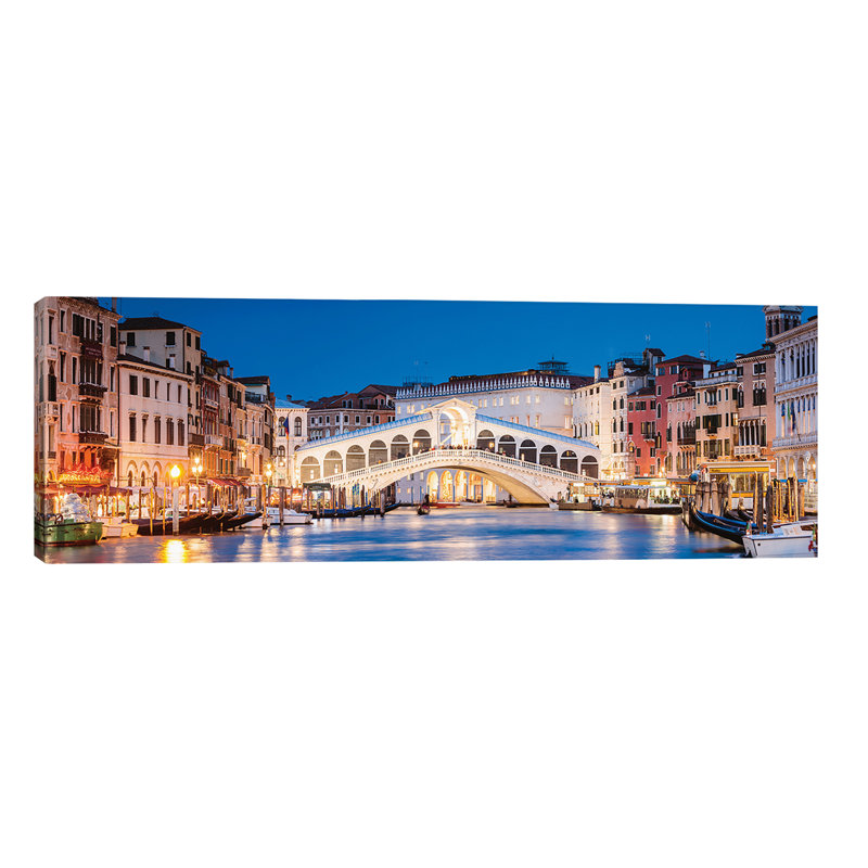 Rialto Bridge At Night, Venice by Matteo Colombo - No Frame Panoramic Print on Canvas, 182.88 cm H x 60.96 cm W