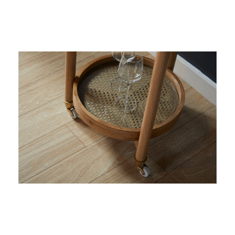 Callida Natural Oak Round Bar Cart with Storage