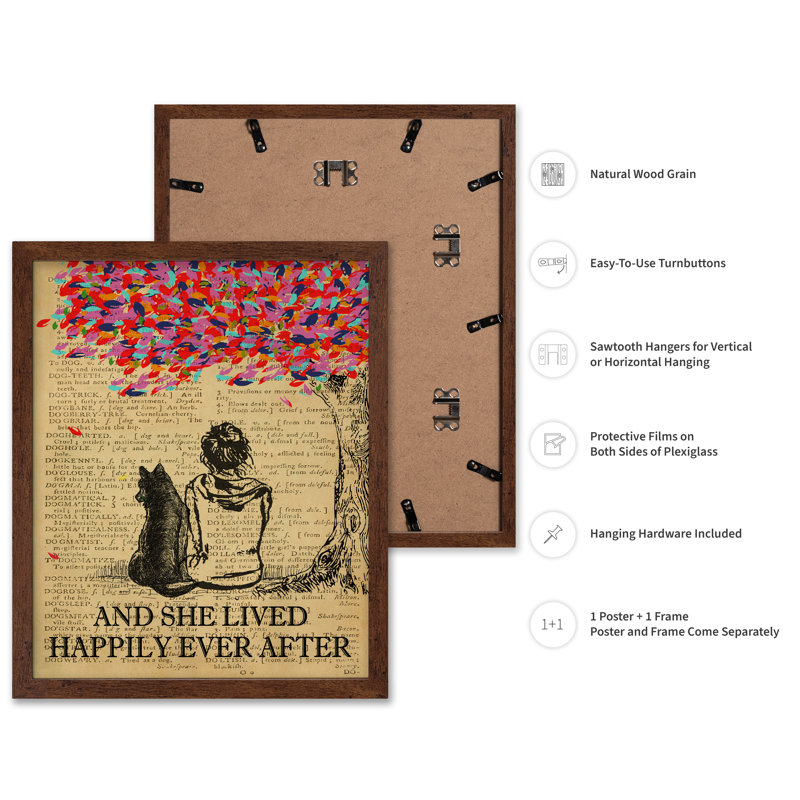 She Lived Happily Ever After, Poster, 11"H x 14"W, Brown Framed