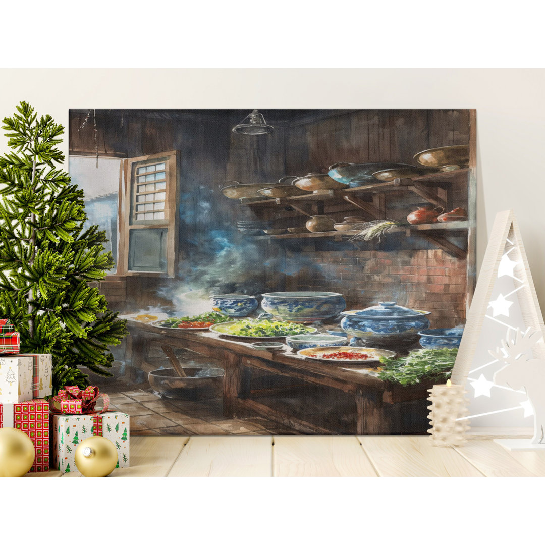 Rustic Kitchen Canvas Wall Art, Vintage Food Prep Scene, Gallery Wrapped Print, Ready to Hang, Archival Quality, Kitchen Decor