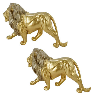 "2-PC Set" ICE ARMOR 8.5"W Golden Lion Walking Figurine Statue Sculpture Ornament Decoration Home/Room Decor and Perfect Gift Ideas for Housewarming, Holidays and Birthdays Great Collectible Addition