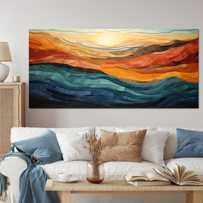 Janinda Coral Teal Bold Mountains Landscape Framed On Canvas Print