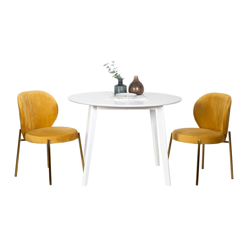 Ensemble de salle à manger contemporain, table de salle à manger ronde , Jaune, 3