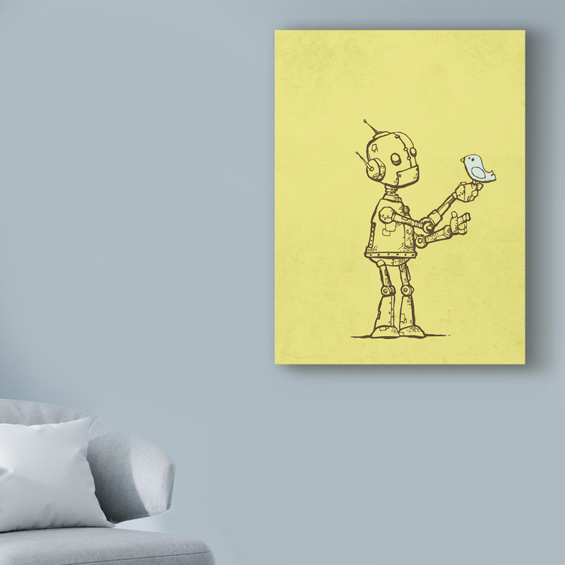 « robot oiseau », art sur toile, H 19 po x l 14 po x P 2 po