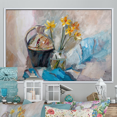 «Flower In Vase Impressionism - Floater Frame, reproduction sur toile»