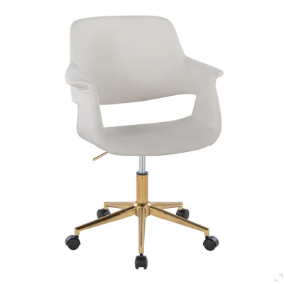 Chaise de bureau Mid-Century moderne en métal doré et velours crème