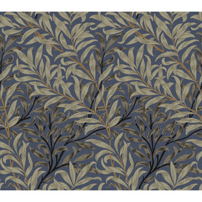Navy Botanical Leaf Vine Wallpaper in Beige and Tan