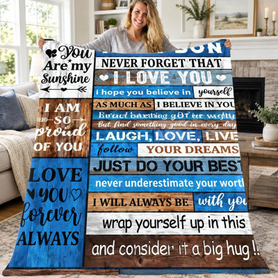 Couverture en peluche douce et confortable avec citation inspirante « Tu es mon rayon de soleil » (1 pièce), idéale pour un fils, un membre de la famille, en cadeau, pour la décoration intérieure, le canapé, le lit, les voyages et toutes les saisons.