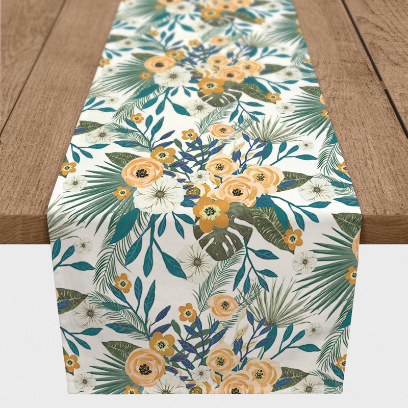 Landrea Rectangle Floral Polyester Table Runner, 90" x 16", Green