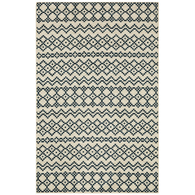 Tapis bleu marine / crème en nylon touffeté de style aztèque Mohawk collection Beloit