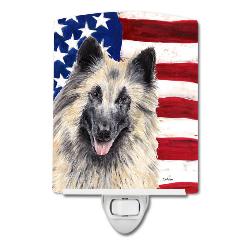 Drapeau américain avec éclairage en céramique terrier fox american, Tervuren belge