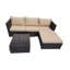 Hampus 3 Seater Rattan Brown/Beige Garden Sofa Set With Large Stool And Coffee Table