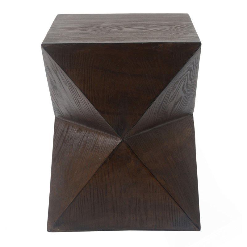 14.25 Inch Natural Wood Grain Finish Prismatic Symmetry Concrete Outdoor Side Table, Weather-Resistant Accent For Patio And Garden