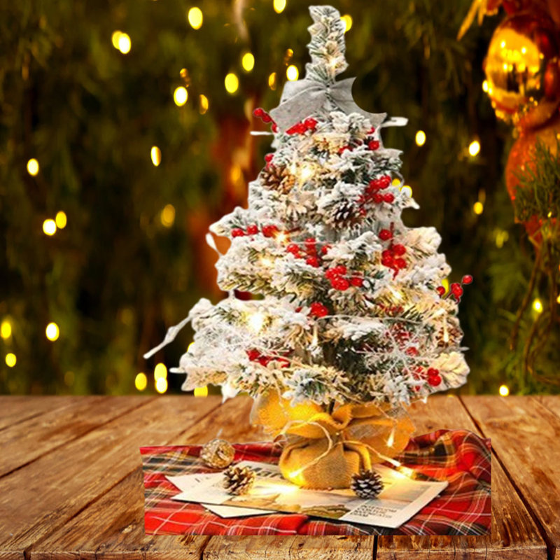 Arbre de Noël de bureau, mini arbre de Noël artificiel de 24 pouces avec guirlandes lumineuses à DEL, décorations suspendues, petit arbre de Noël avec lumières, pour des décorations de Noël festives