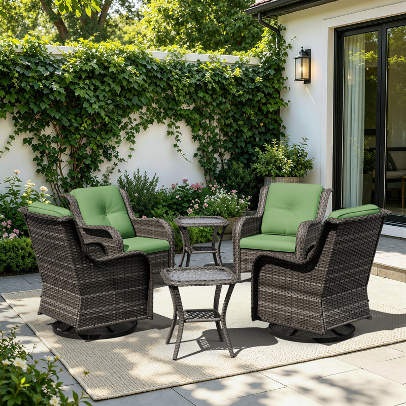6-Piece Outdoor Wicker Swivel Rocker Patio Conversation Set With Glass-Top Side Tables & Cushions, All-Weather PE Rattan Furniture For Backyard, Porch, Deck