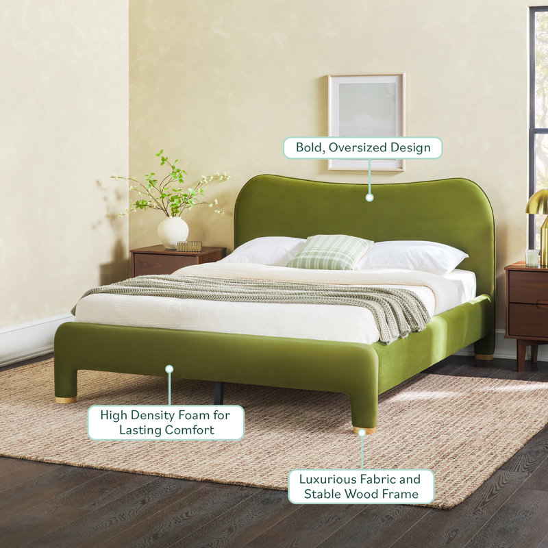 Sitarski Modern Curved Upholstered Bed, King, Green