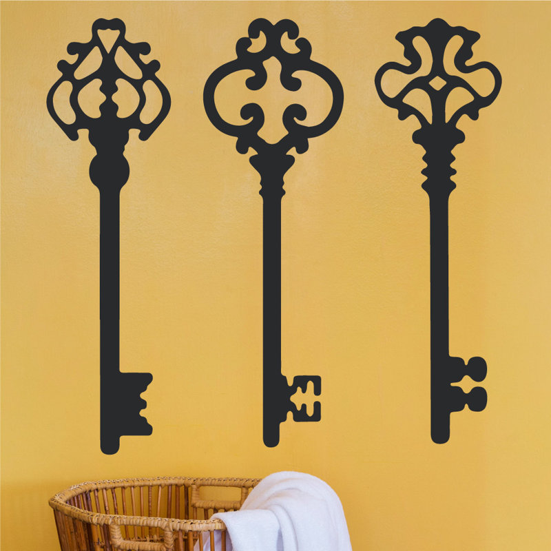 Décalcomanie murale clés squelettes, H 45 po x l 46 po x P 0,01 po, Noir