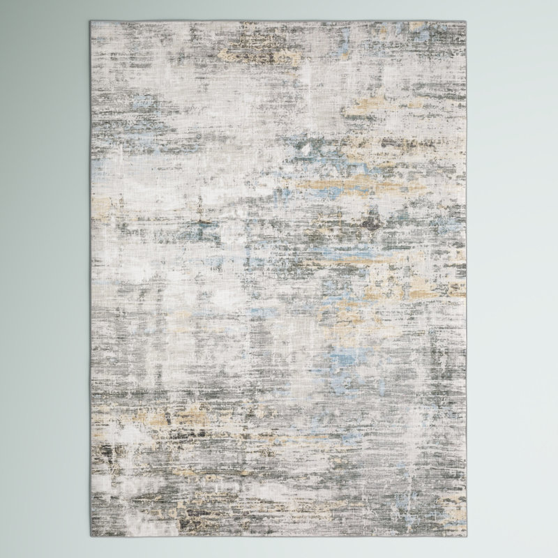 Kluge Abstract Machine Made Power Loom Polyester Area Rug in Gray/Gold, Rectangle 8'9" x 12'