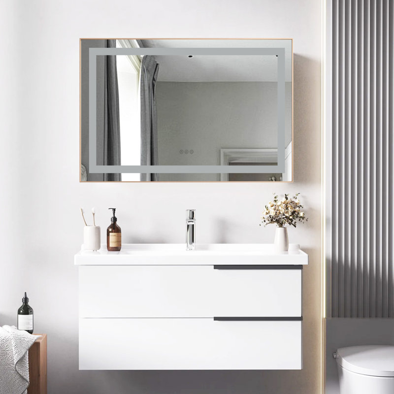 36"X24" Led Bathroom Vanity Mirror,Backlit And Front Lit,Multifunction,Wall Mounted,Brushed Gold, 28" x 36" 
