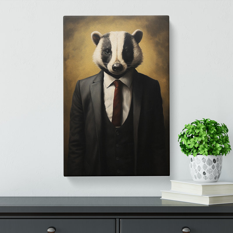Badger In A Suit - Print on Canvas, 76cm H x 50cm W x 3cm D