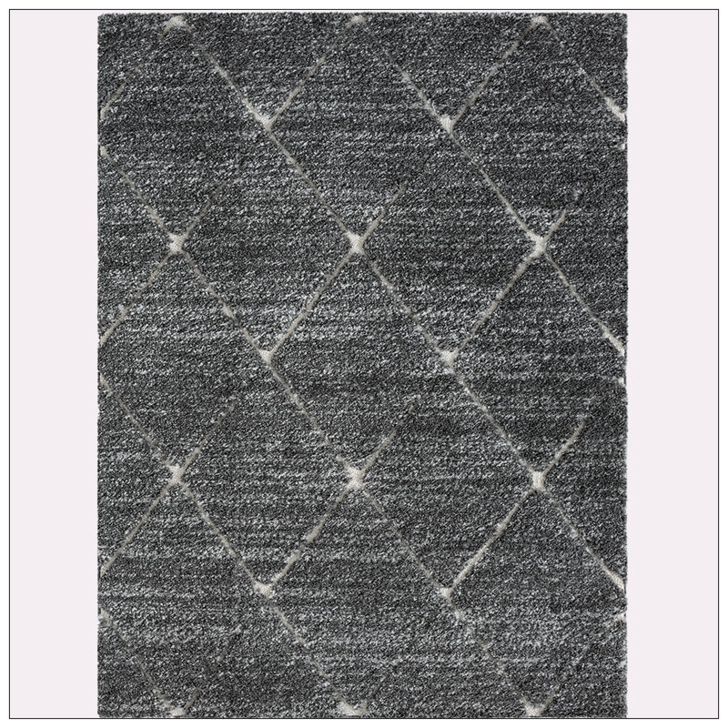 Tapis treillis gris et crème Lugar, Rectangulaire 8 pi x 10 pi