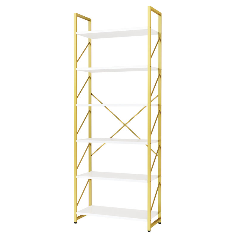 Kiyler Bookcase, Gold/White, (6 Shelves) 69.6" H x 23.6" W x 11.8" D
