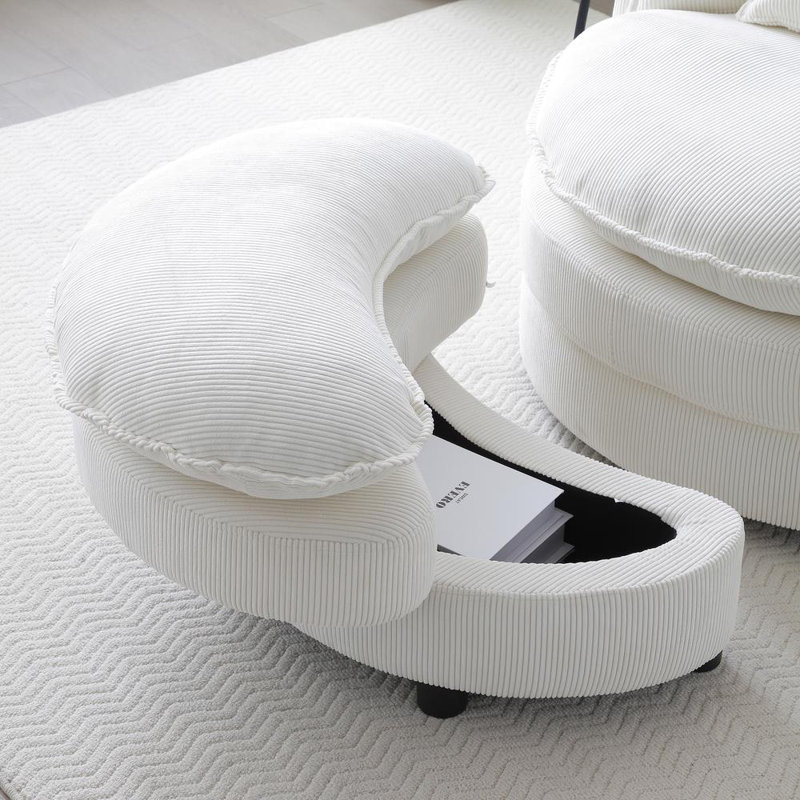 Fauteuil demi-tonneau pivotant avec repose-pieds Annerike, Tissu beige