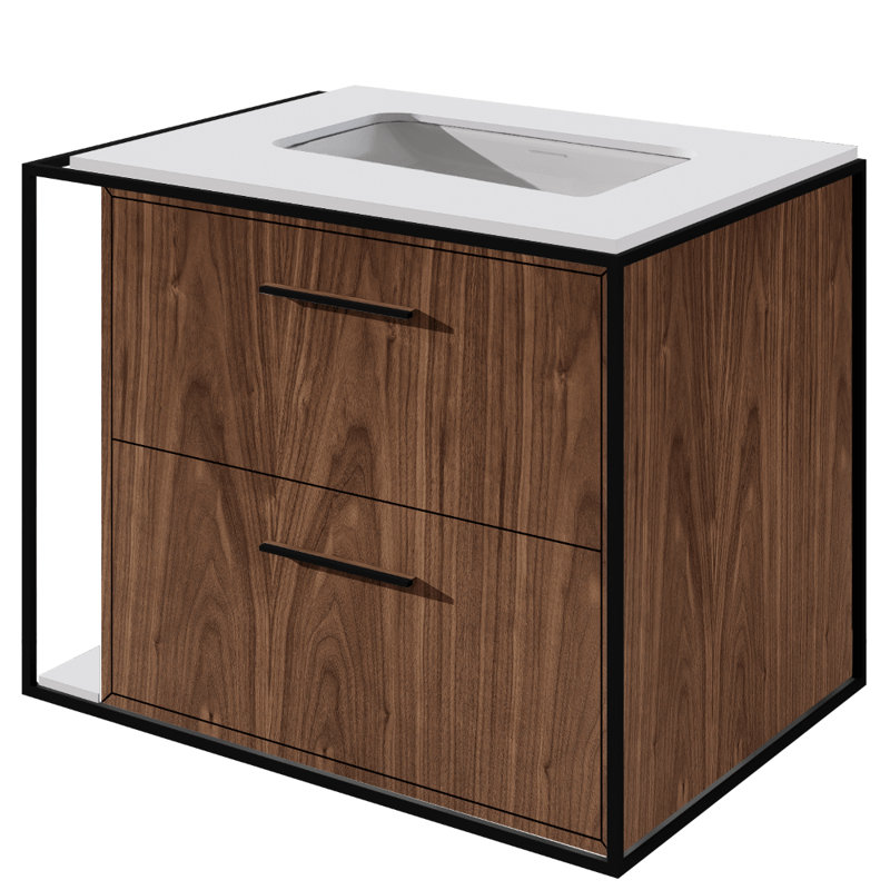 Linea Single Vanity, Natural Walnut, Wall Mount, Matte Black