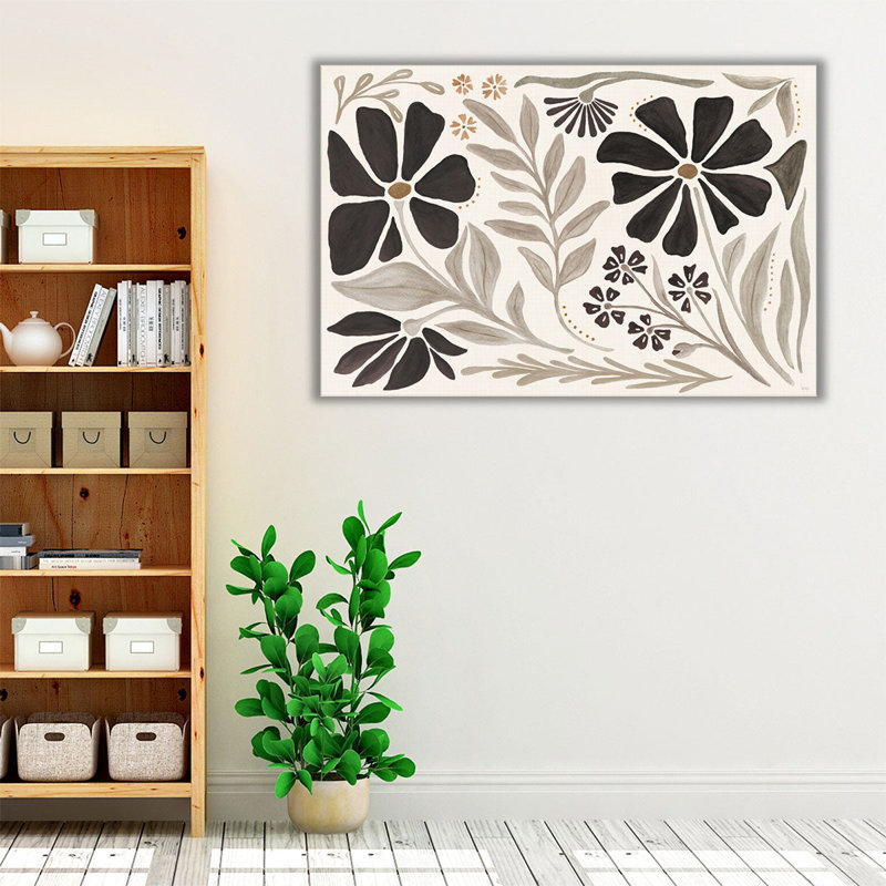 «Modern Petals I Black and White», reproduction d'art sur toile, H 12 po x l 18 po
