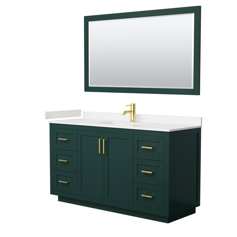 Miranda 60" Freestanding Single Bathroom Vanity with Cultured Marble Top with 58" Mirror, Brushed Gold, Green
