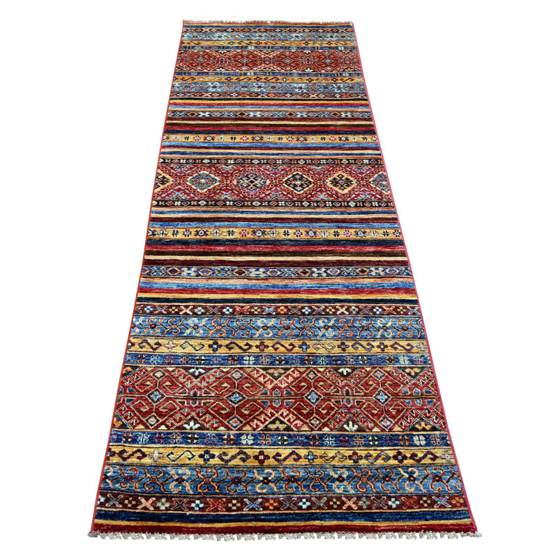 Tapis de couloir 2 pi 10 po x 8 pi 1 po rouge super Kazak afghan avec motif Khorjin