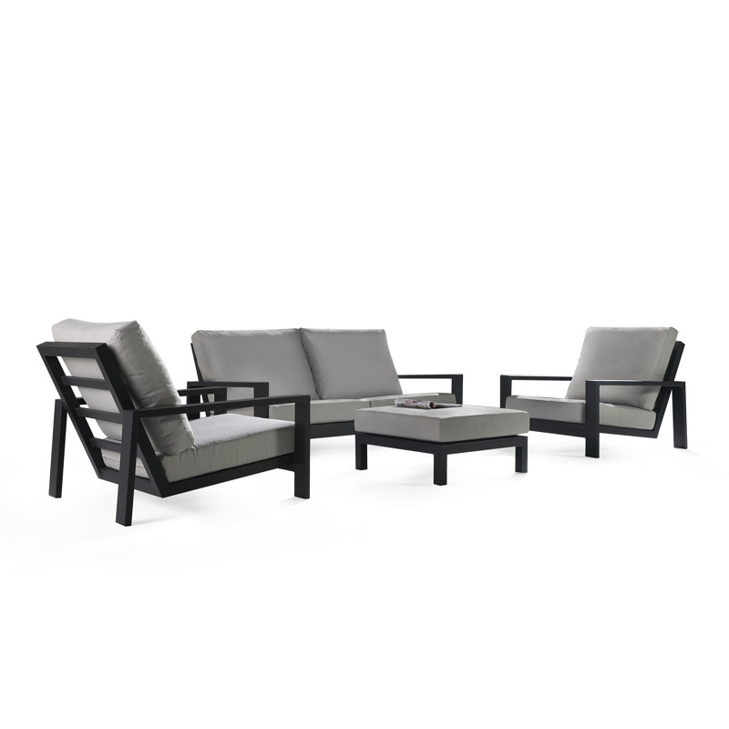 Hoyt 4-Piece Aluminum Lounge Outdoor Modern Conversation Sofa Set, 	Slate Black