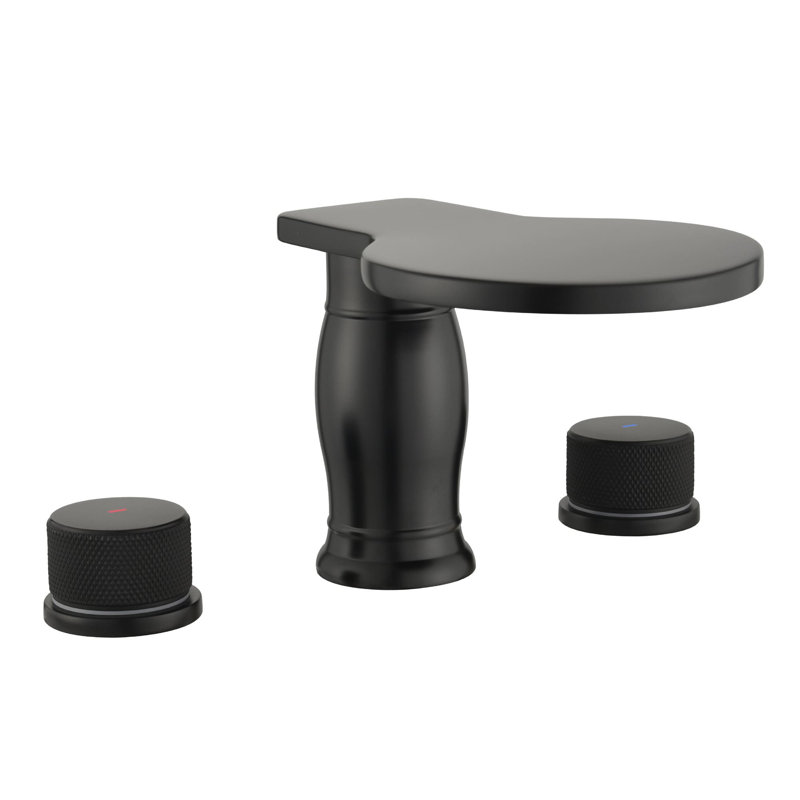 Deck Mounted Waterfall Tub Faucet 3 Hole Bathtub Faucet 2 Handle Brass Tub Filler With Valve, Matte Black