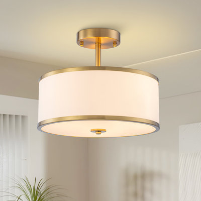 Nichoel 3-Light 5.12'' Drum Semi Flush Mount Ceiling Lights With Fabric Linen Shade