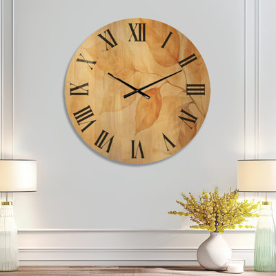 Extra Large Foliage Round Wood Wall Clock – Watercolor of Vibrant Autumn Leaves