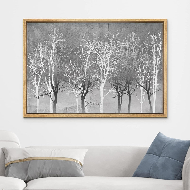 «Grey Winter Forest Tree Silhouette Moody Nature Landscape Rustic Relax Calm», reproduction sur toile, Encadré naturel