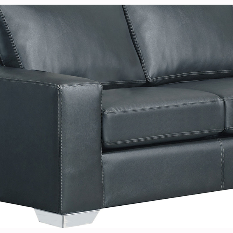 Crooke Upholstered U-Shaped Sectional Left Hand Facing, Navy Genuine Leather