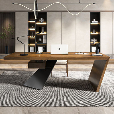 Bureau rectangulaire en bois massif brun