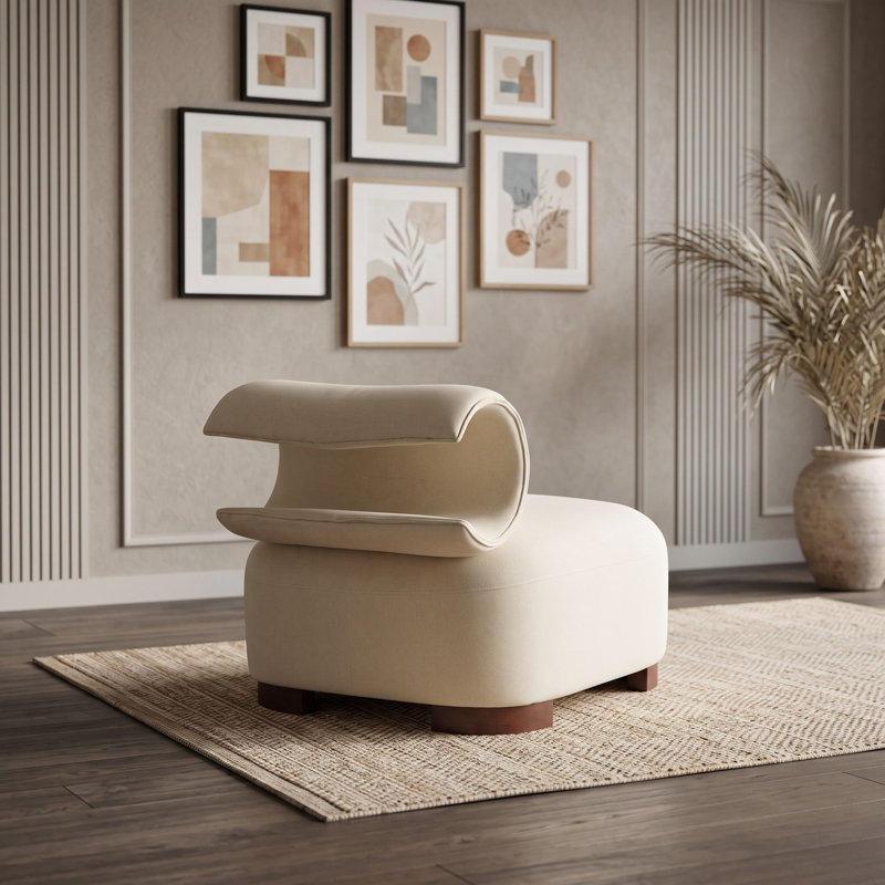 Chaise d'appoint moderne rembourrée avec base en bois massif, dossier incurvé, assise en polyester adaptée aux animaux de compagnie