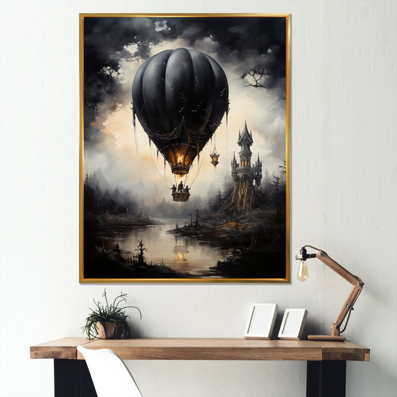 «Dark Balloon Mystery Journey», reproduction sur toile, Cadre flottant doré, H 20 po x l 12 po x P 1 po