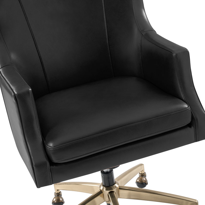 Fauteuil de direction pivotant en cuir véritable Heeg, Noir